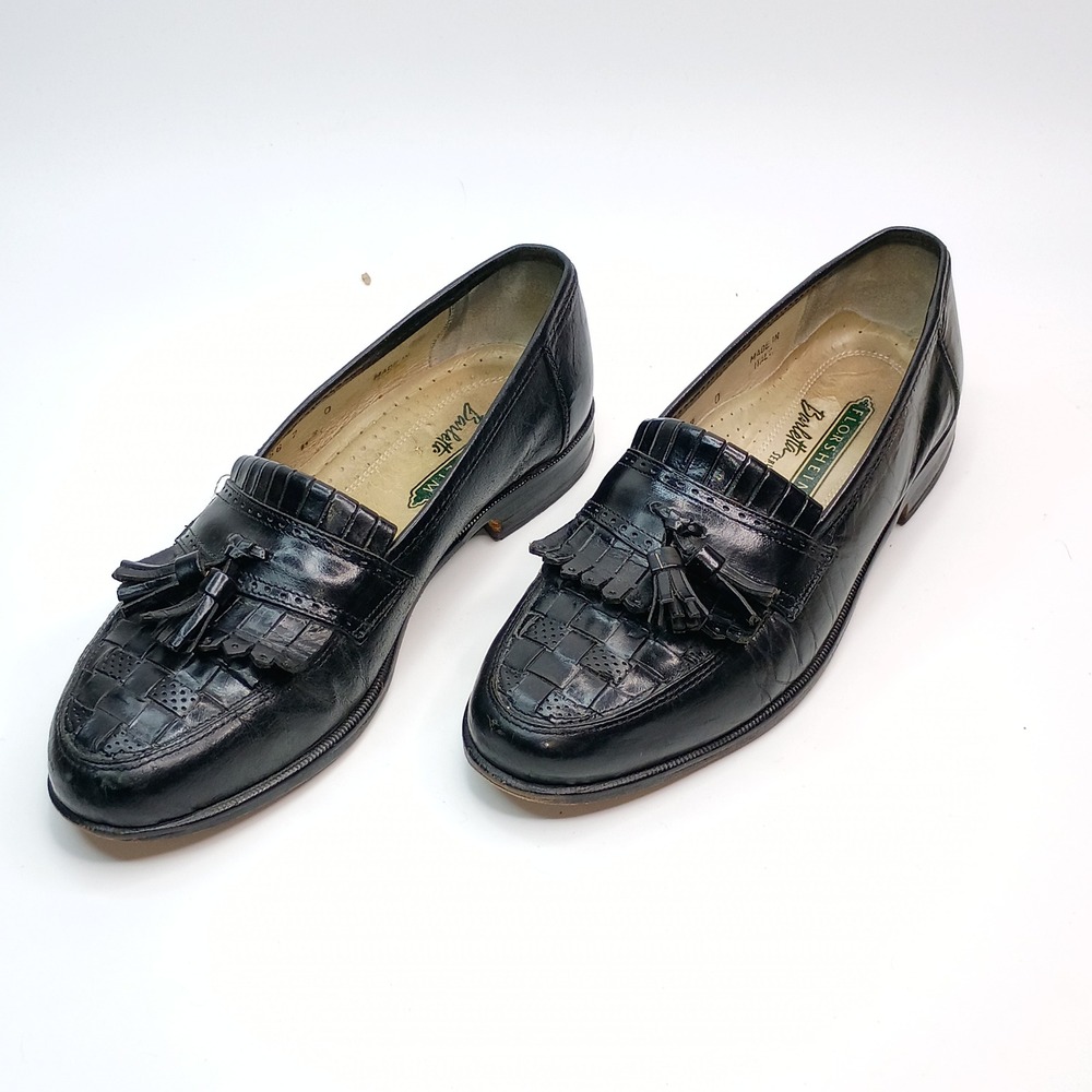 Florsheim Barletta Tassel Loafers Men Size 7 Black Woven Leather Made in Italy